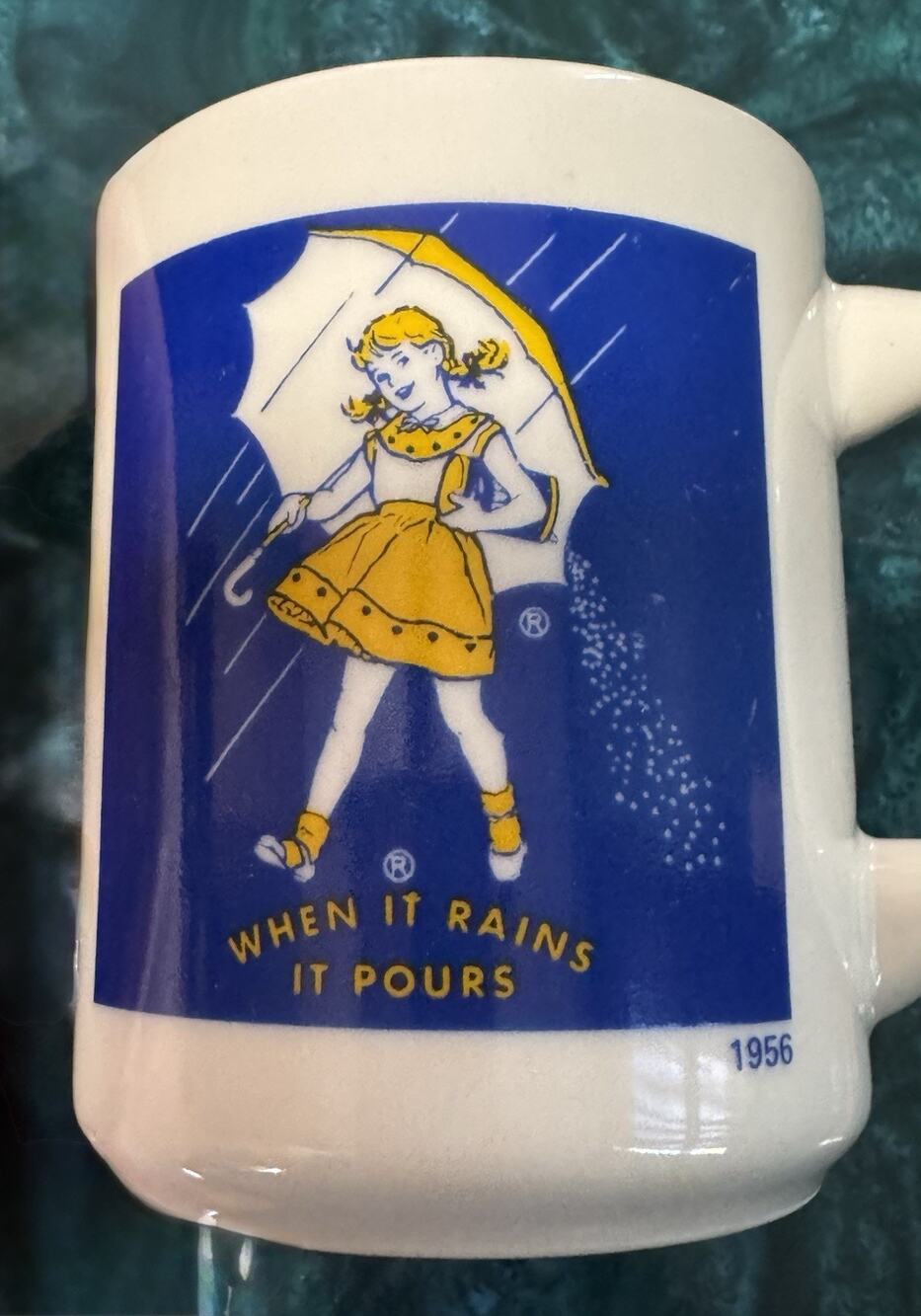 Vintage Morton Salt Girl 1956 Logo Coffee Mug When It Rains It Pours